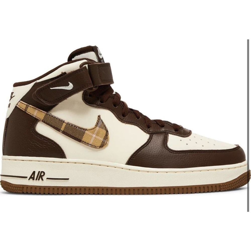 Nike Air Force 1 Mid Brown Plaid 2023 Boys Sneakers Basketball Shoes - Picture 8 of 8